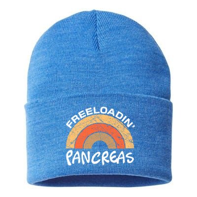 Freeloadin Pancreas Funny Type 1 Diabetes Diabetic Rainbow Gift Sustainable Knit Beanie