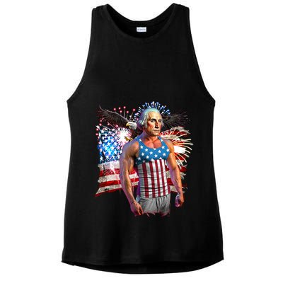 Funny Patriotic Fourth Of July Buff George Washington Ladies PosiCharge Tri-Blend Wicking Tank