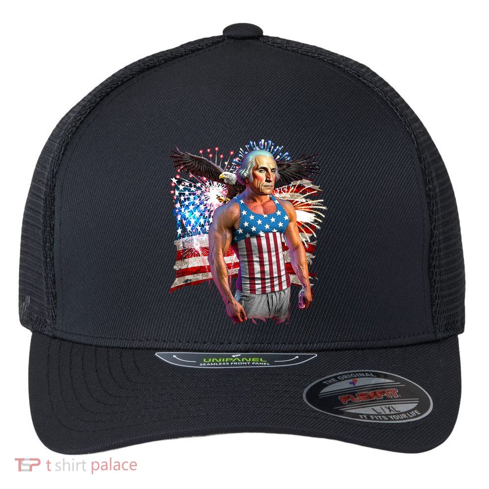 Funny Patriotic Fourth Of July Buff George Washington Flexfit Unipanel Trucker Cap