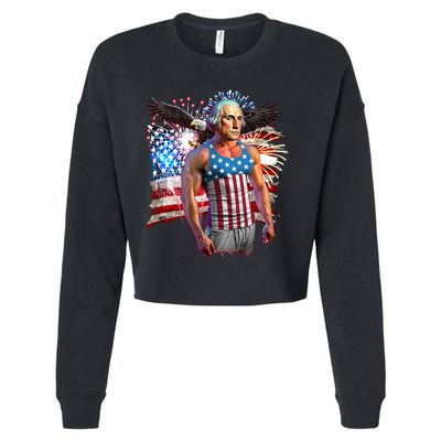 Funny Patriotic Fourth Of July Buff George Washington Cropped Pullover Crew