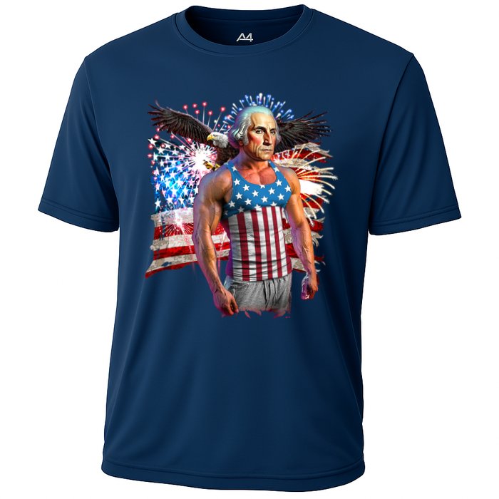 Funny Patriotic Fourth Of July Buff George Washington Cooling Performance Crew T-Shirt