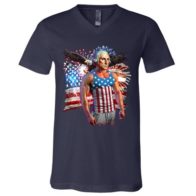 Funny Patriotic Fourth Of July Buff George Washington V-Neck T-Shirt