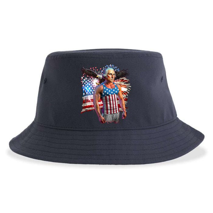 Funny Patriotic Fourth Of July Buff George Washington Sustainable Bucket Hat