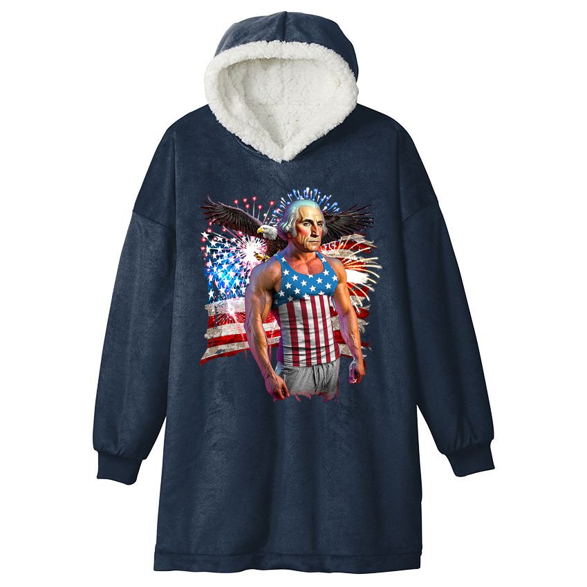 Funny Patriotic Fourth Of July Buff George Washington Hooded Wearable Blanket