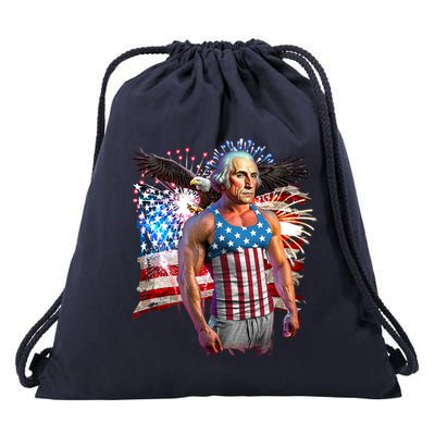 Funny Patriotic Fourth Of July Buff George Washington Drawstring Bag