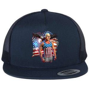 Funny Patriotic Fourth Of July Buff George Washington Flat Bill Trucker Hat