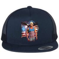 Funny Patriotic Fourth Of July Buff George Washington Flat Bill Trucker Hat