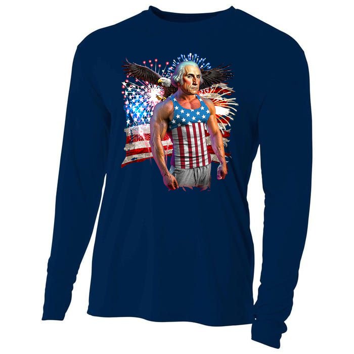 Funny Patriotic Fourth Of July Buff George Washington Cooling Performance Long Sleeve Crew