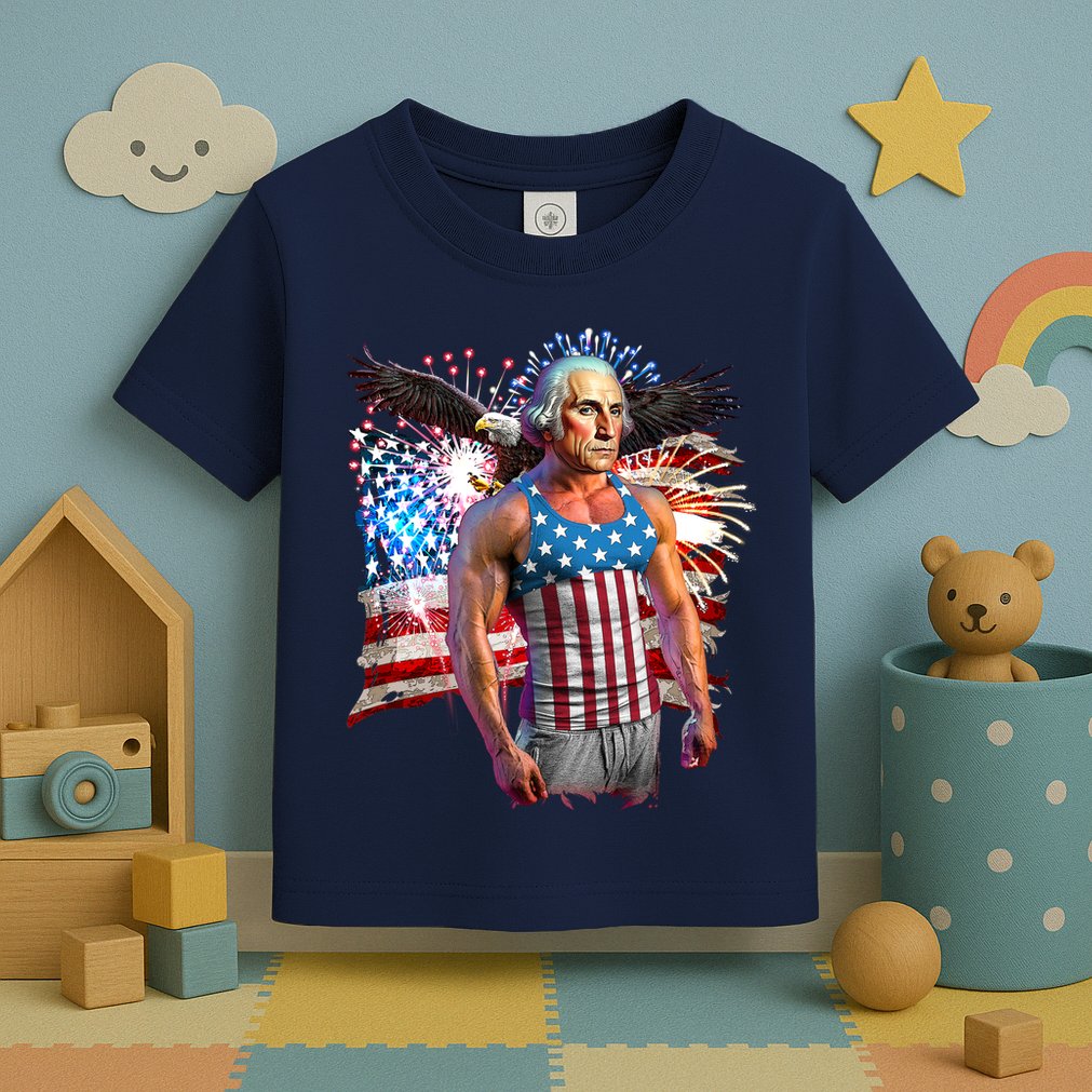 Funny Patriotic Fourth Of July Buff George Washington Toddler T-Shirt