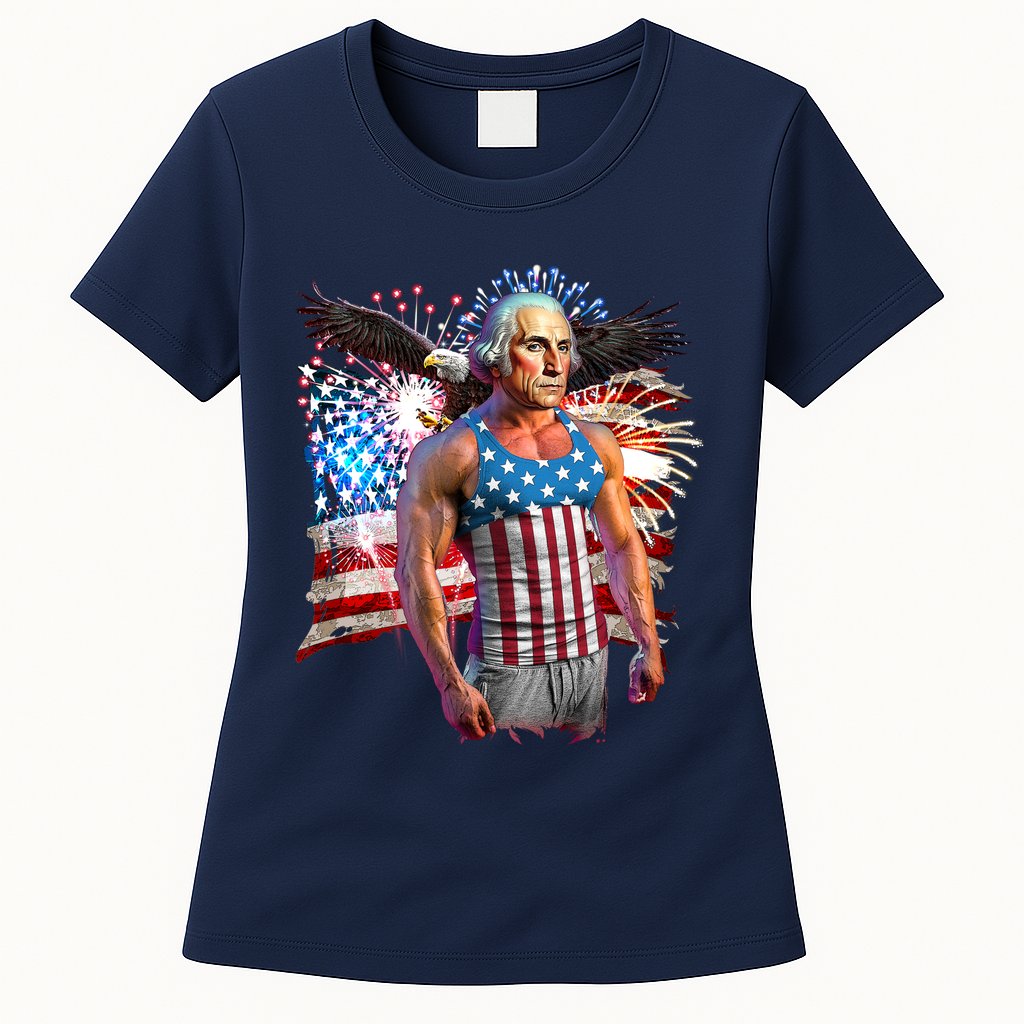 Funny Patriotic Fourth Of July Buff George Washington Womens T-Shirt