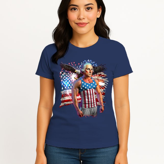 Funny Patriotic Fourth Of July Buff George Washington Womens T-Shirt