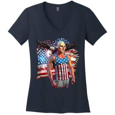 Funny Patriotic Fourth Of July Buff George Washington Women's V-Neck T-Shirt