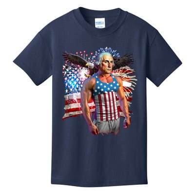 Funny Patriotic Fourth Of July Buff George Washington Kids T-Shirt