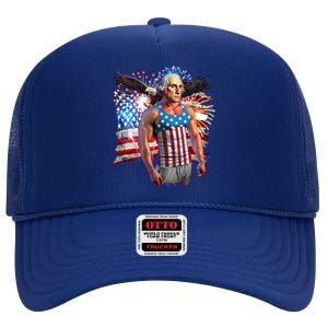 Funny Patriotic Fourth Of July Buff George Washington High Crown Mesh Back Trucker Hat