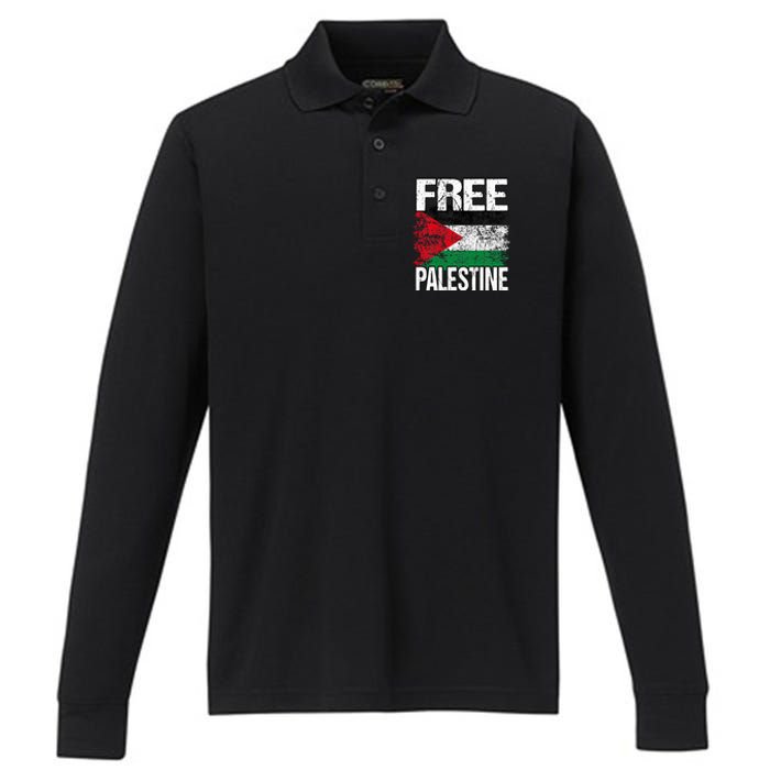 Free Palestine Flag Save Gaza Strip Palestinian Performance Long Sleeve Polo