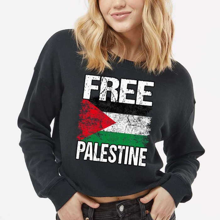 Free Palestine Flag Save Gaza Strip Palestinian Cropped Pullover Crew