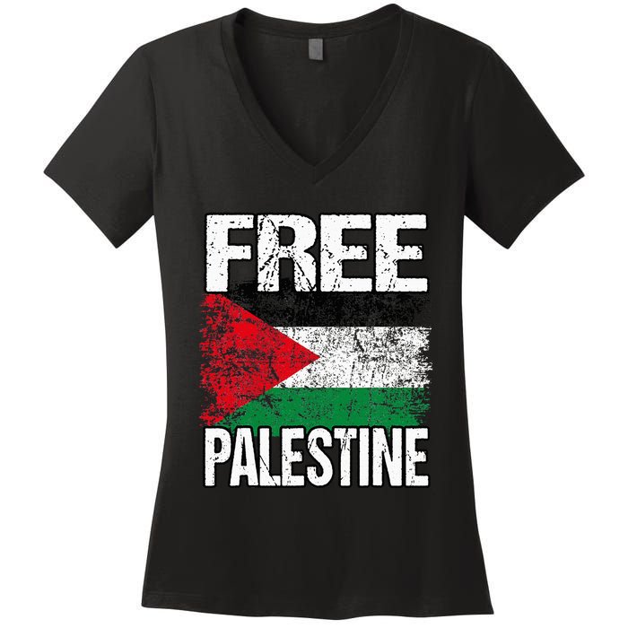 Free Palestine Flag Save Gaza Strip Palestinian Women's V-Neck T-Shirt