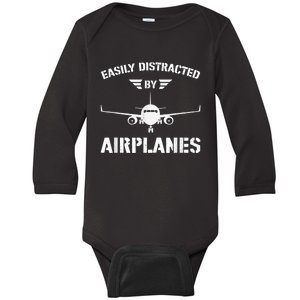 Funny Plane Flying Design For Pilot & Aviation Fans Airplane Baby Long Sleeve Bodysuit