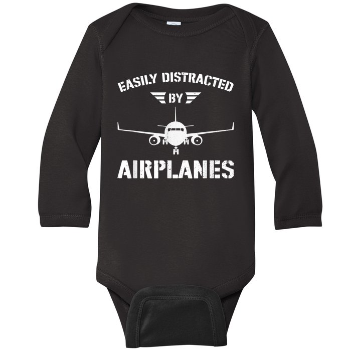 Funny Plane Flying Design For Pilot & Aviation Fans Airplane Baby Long Sleeve Bodysuit