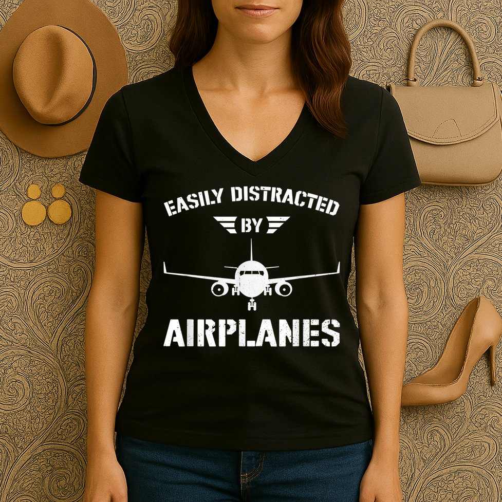 Funny Plane Flying Design For Pilot & Aviation Fans Airplane Women's V-Neck T-Shirt