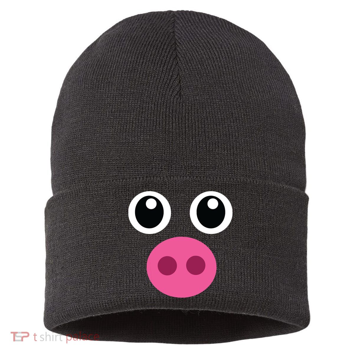 Funny Pig Face Shirts Swine Halloween Costume Gift Sustainable Knit Beanie