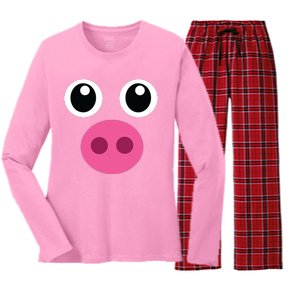 Funny Pig Face Shirts Swine Halloween Costume Gift Women's Long Sleeve Flannel Pajama Set 