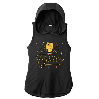 Fighter Powerful Fist Ladies PosiCharge Tri-Blend Wicking Draft Hoodie Tank