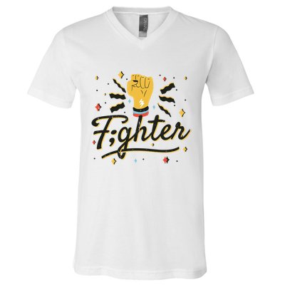 Fighter Powerful Fist V-Neck T-Shirt
