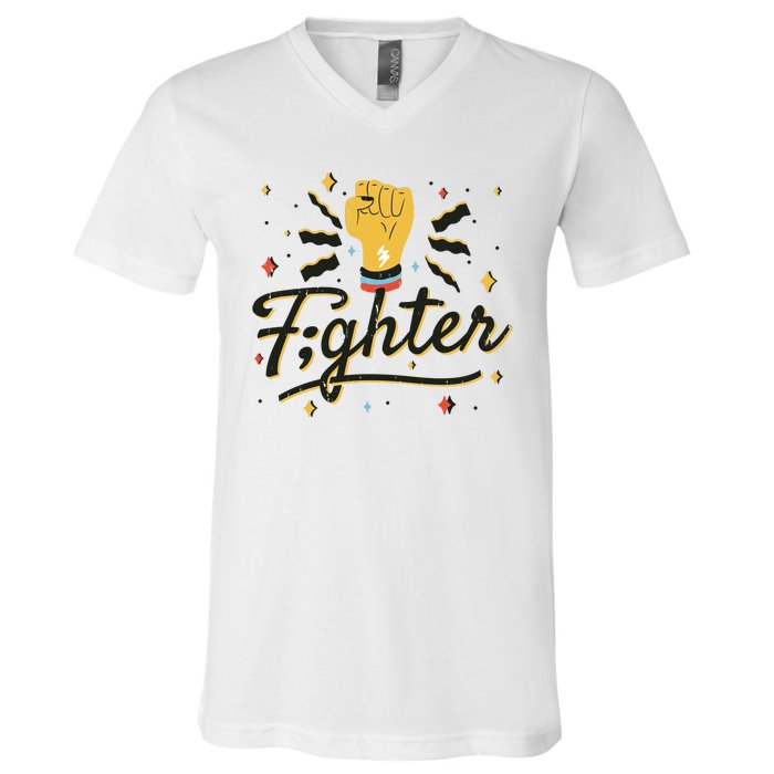 Fighter Powerful Fist V-Neck T-Shirt