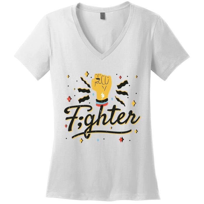 Fighter Powerful Fist Women's V-Neck T-Shirt