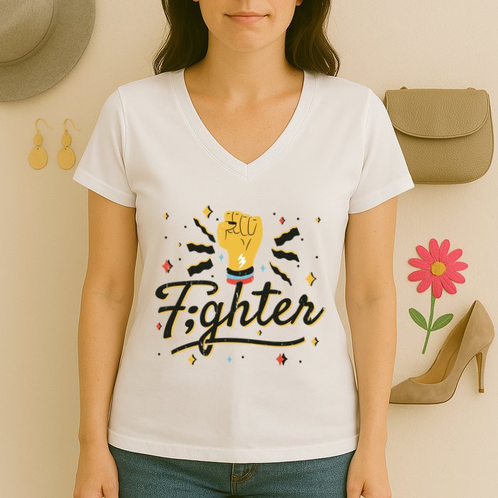 Fighter Powerful Fist Women's V-Neck T-Shirt