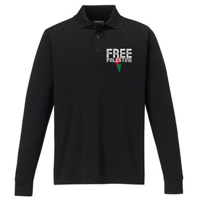 Free Palestine Flag Arabic Free Gaza Palestinian Flag Performance Long Sleeve Polo