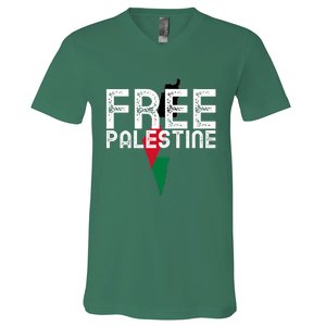 Free Palestine Flag Arabic Free Gaza Palestinian Flag V-Neck T-Shirt