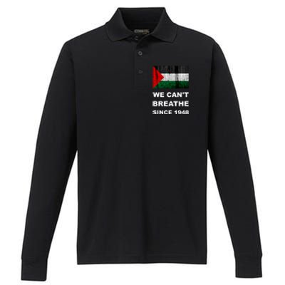 Free Palestine Flag Arabic Support Gaza Performance Long Sleeve Polo