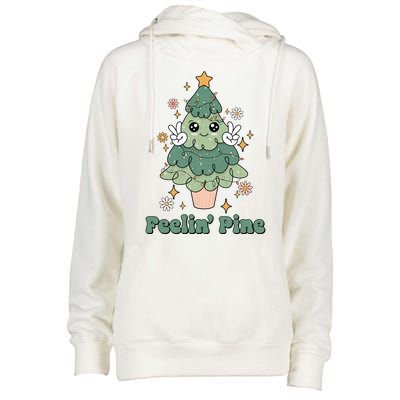 Feelin Pine Funny Christmas Tree Womens Funnel Neck Pullover Hood