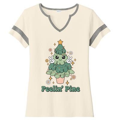 Feelin Pine Funny Christmas Tree Ladies Halftime Notch Neck Tee