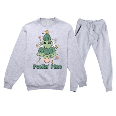 Feelin Pine Funny Christmas Tree Premium Crewneck Sweatsuit Set