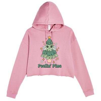 Feelin Pine Funny Christmas Tree Crop Fleece Hoodie