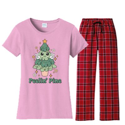 Feelin Pine Funny Christmas Tree Women's Flannel Pajama Set