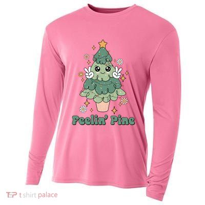 Feelin Pine Funny Christmas Tree Cooling Performance Long Sleeve Crew