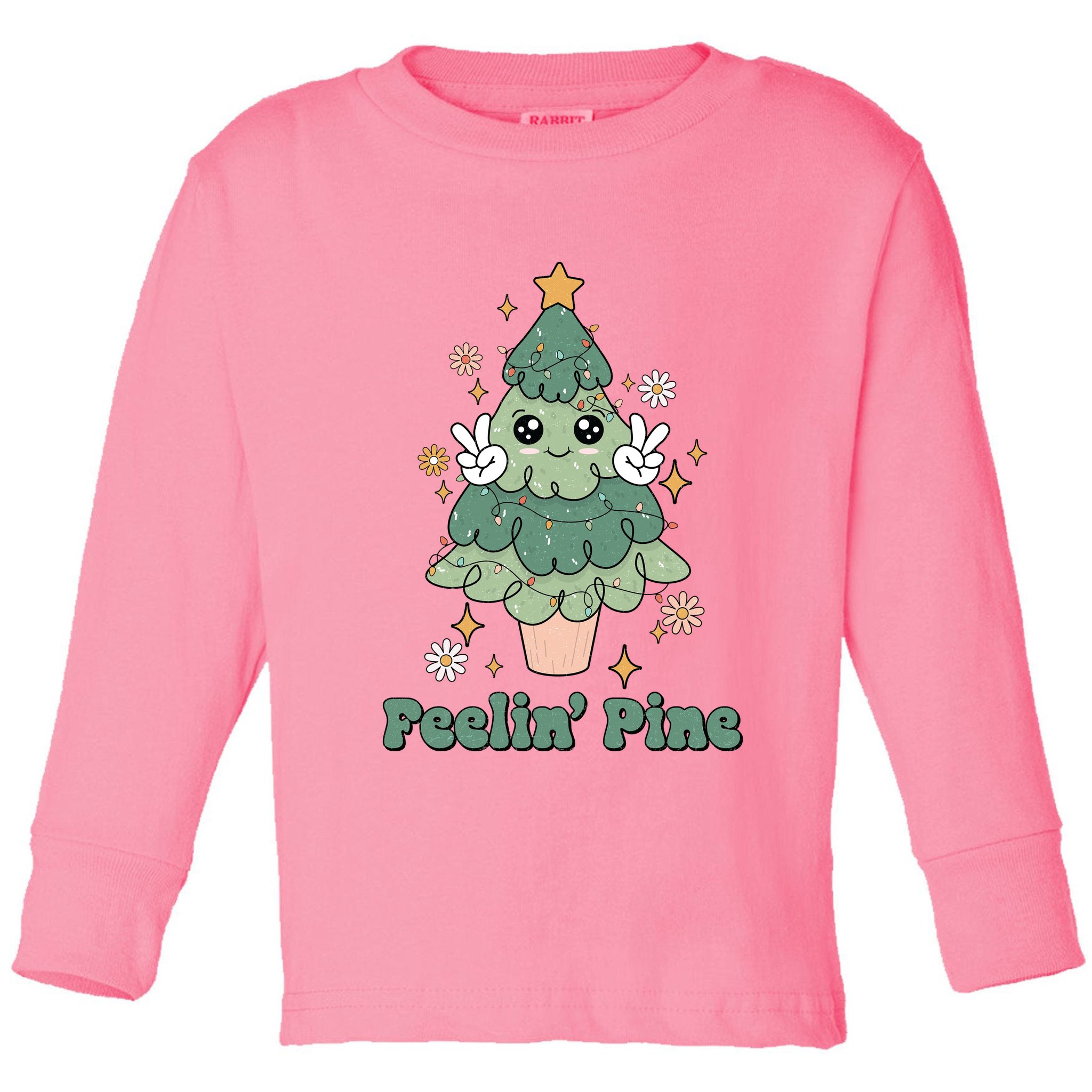 Feelin Pine Funny Christmas Tree Toddler Long Sleeve Shirt