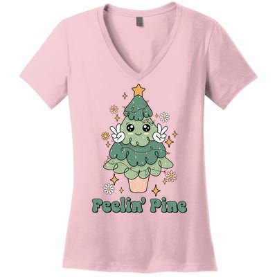 Feelin Pine Funny Christmas Tree Women's V-Neck T-Shirt