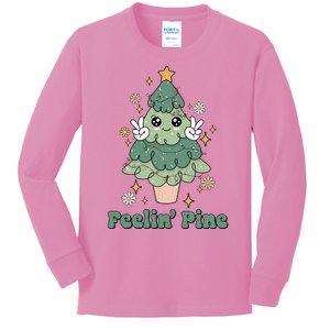 Feelin Pine Funny Christmas Tree Kids Long Sleeve Shirt