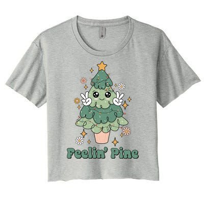 Feelin Pine Funny Christmas Tree Women's Crop Top Tee