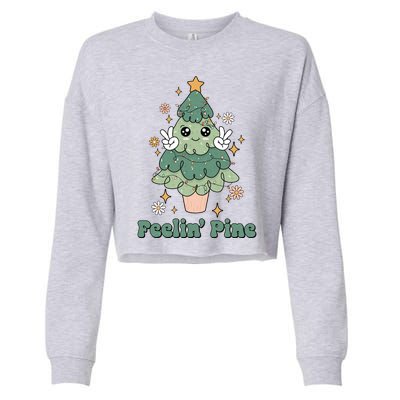 Feelin Pine Funny Christmas Tree Cropped Pullover Crew