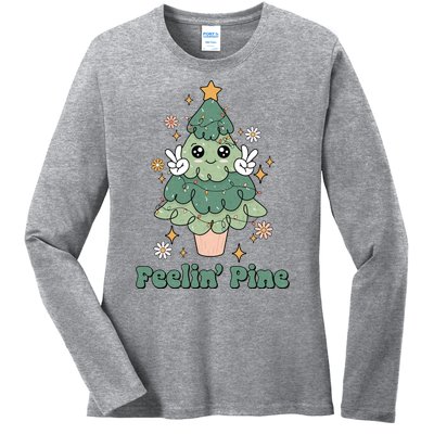 Feelin Pine Funny Christmas Tree Ladies Long Sleeve Shirt