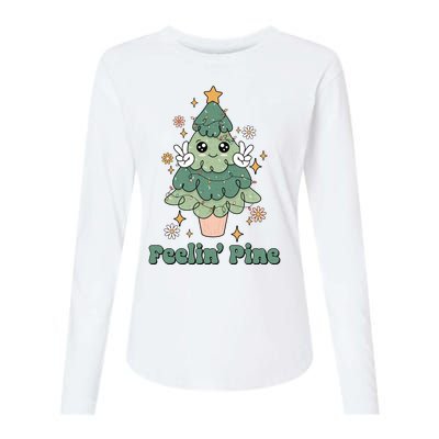 Feelin Pine Funny Christmas Tree Womens Cotton Relaxed Long Sleeve T-Shirt