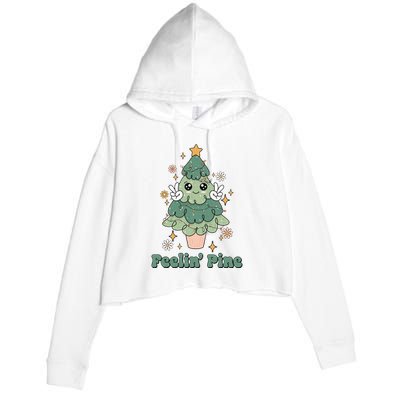 Feelin Pine Funny Christmas Tree Crop Fleece Hoodie