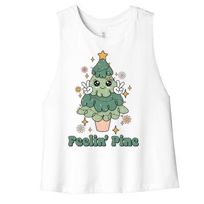 Feelin Pine Funny Christmas Tree Women's Racerback Cropped Tank