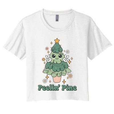 Feelin Pine Funny Christmas Tree Crop Top
